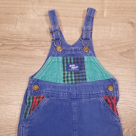 Vintage 90s OshKosh Baby B'Gosh Colorblock Plaid Overalls Sz 24 Month Made in US - Picture 2 of 7